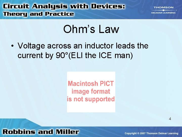 Ohm’s Law • Voltage across an inductor leads the current by 90°(ELI the ICE