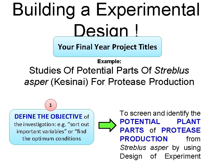 Building a Experimental Design ! Your Final Year Project Titles Example: Studies Of Potential