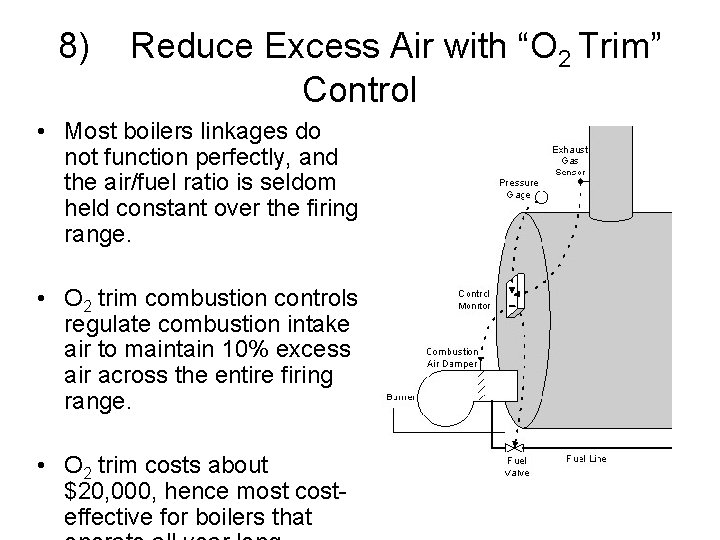 8) Reduce Excess Air with “O 2 Trim” Control • Most boilers linkages do