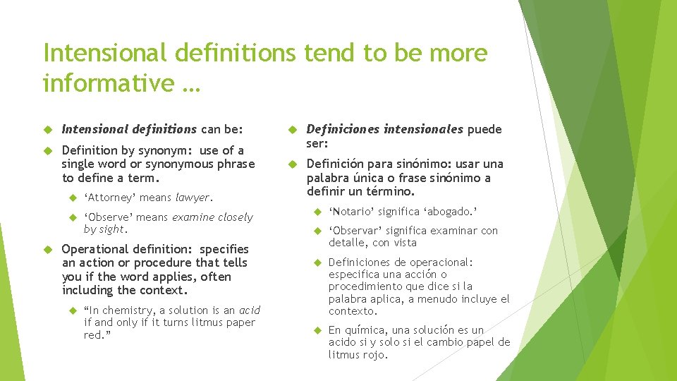 Intensional definitions tend to be more informative … Intensional definitions can be: Definition by