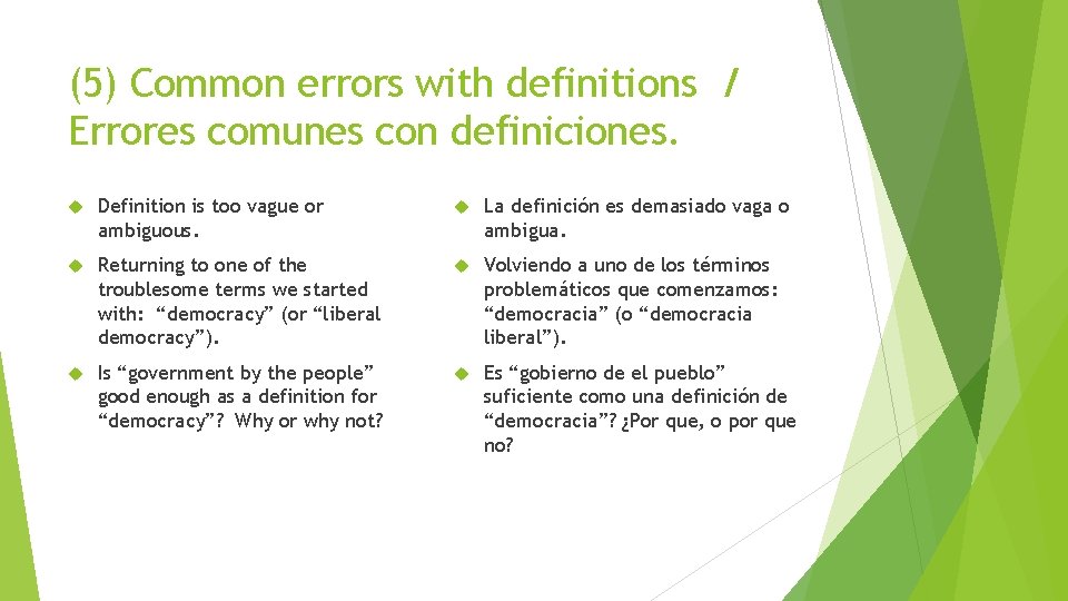 (5) Common errors with definitions / Errores comunes con definiciones. Definition is too vague