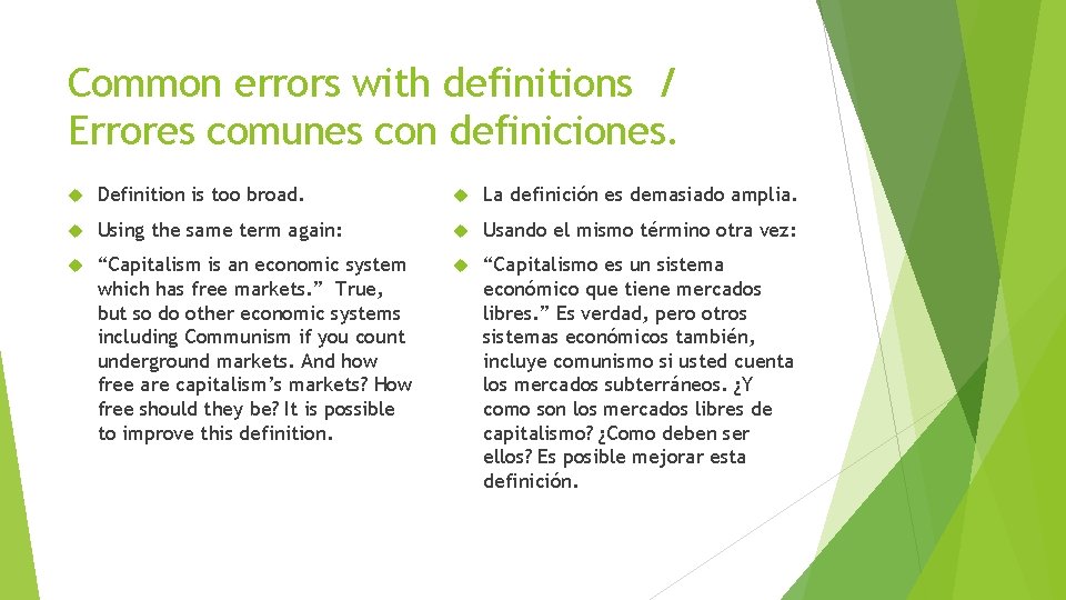 Common errors with definitions / Errores comunes con definiciones. Definition is too broad. La