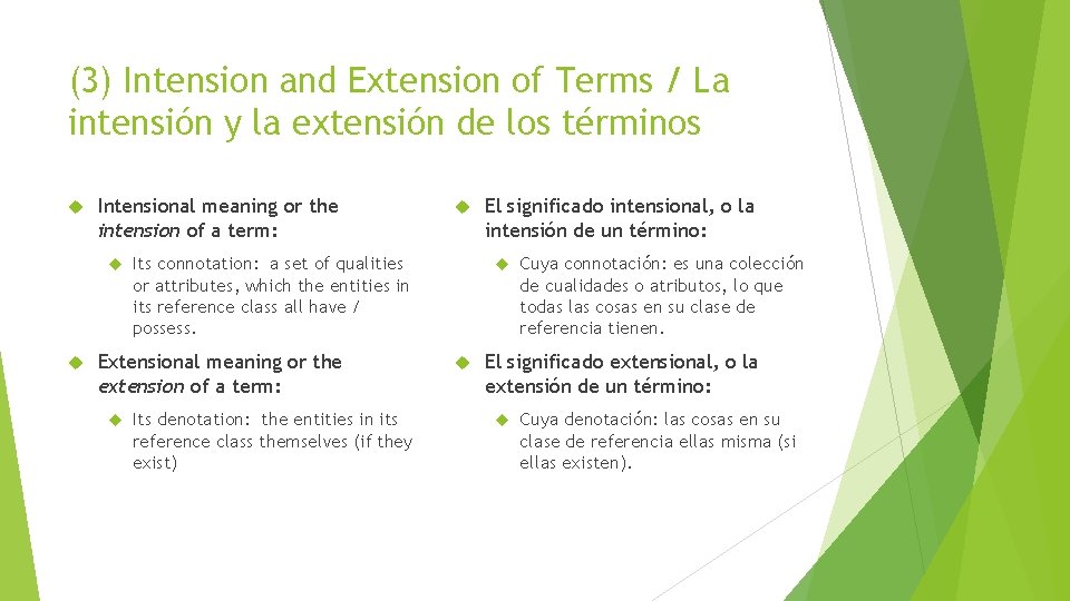 (3) Intension and Extension of Terms / La intensión y la extensión de los