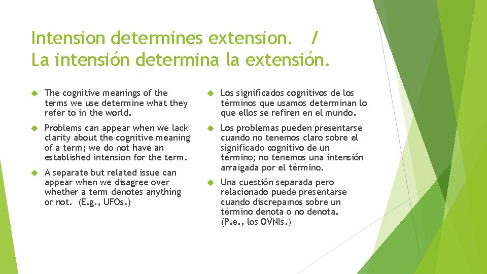 Intension determines extension. / La intensión determina la extensión. The cognitive meanings of the