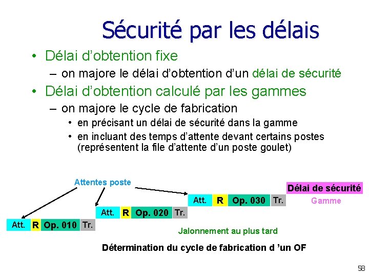 Sécurité par les délais • Délai d’obtention fixe – on majore le délai d’obtention