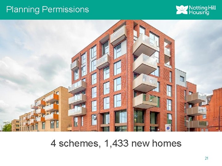 Planning Permissions 4 schemes, 1, 433 new homes 21 