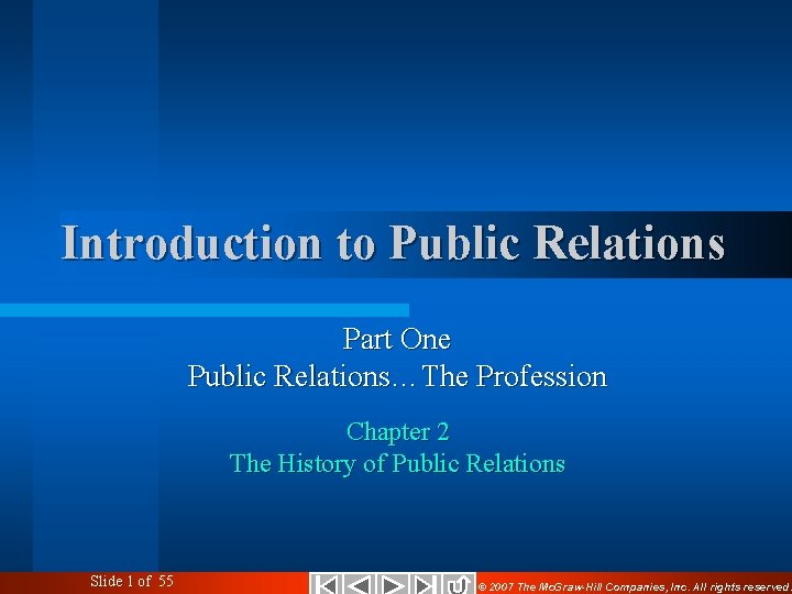 Introduction to Public Relations Part One Public Relations…The Profession Chapter 2 The History of