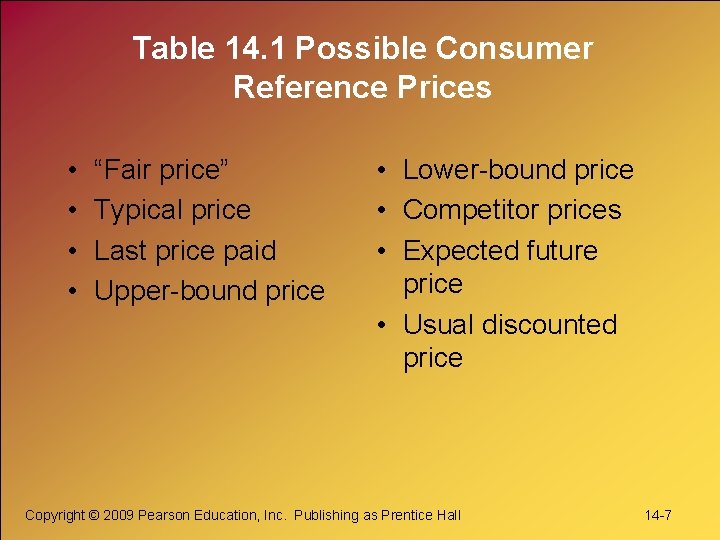 Table 14. 1 Possible Consumer Reference Prices • • “Fair price” Typical price Last Table 14. 1 Possible Consumer Reference Prices • • “Fair price” Typical price Last