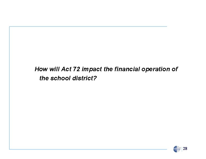 How will Act 72 impact the financial operation of the school district? 28 
