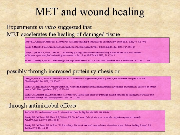 MET and wound healing Experiments in vitro suggested that MET accelerates the healing of