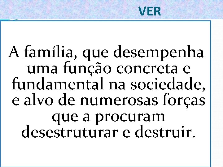 VER A família, que desempenha uma função concreta e fundamental na sociedade, e alvo