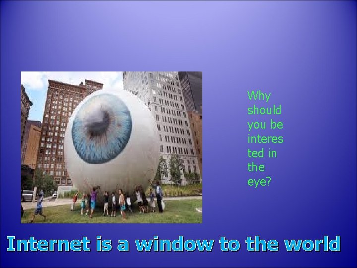 Why should you be interes ted in the eye? Internet is a window to