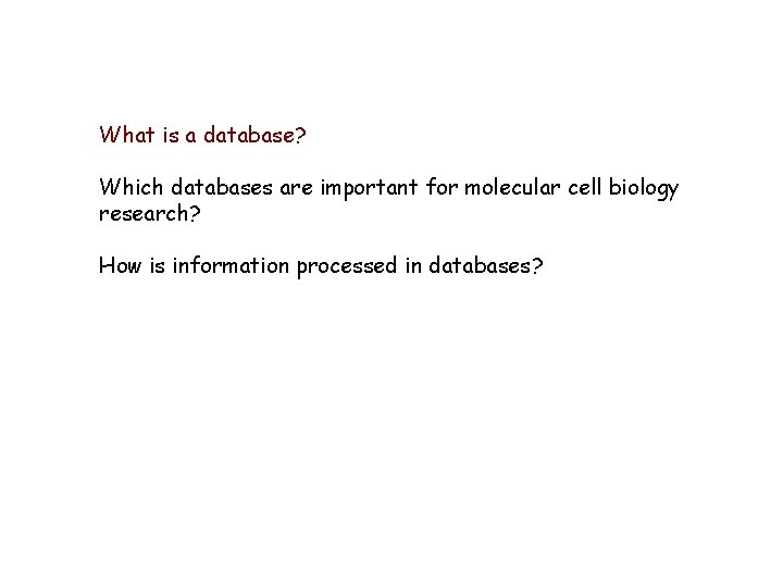 What is a database? Which databases are important for molecular cell biology research? How What is a database? Which databases are important for molecular cell biology research? How