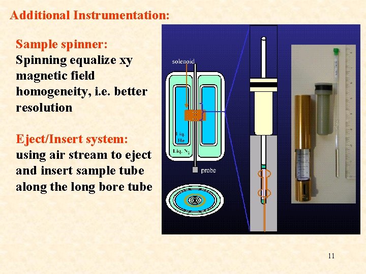 Additional Instrumentation: Sample spinner: Spinning equalize xy magnetic field homogeneity, i. e. better resolution