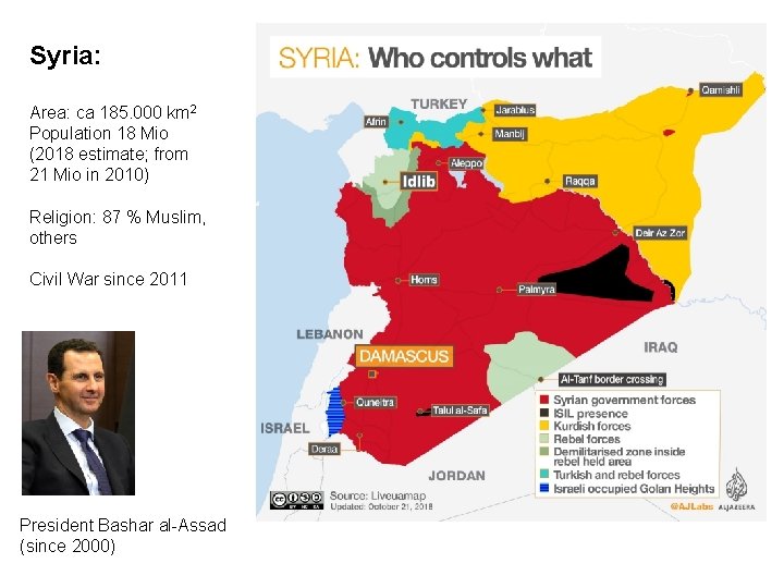 Syria: Area: ca 185. 000 km 2 Population 18 Mio (2018 estimate; from 21