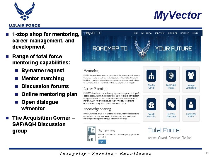 My. Vector n 1 -stop shop for mentoring, career management, and development n Range