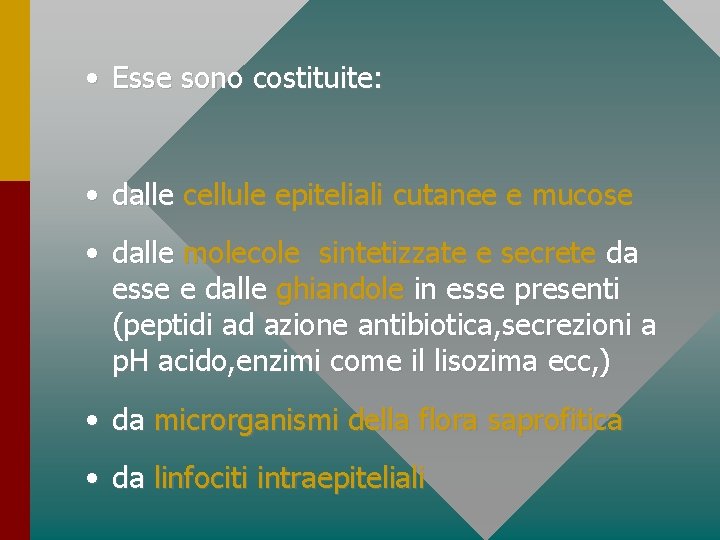  • Esse sono costituite: • dalle cellule epiteliali cutanee e mucose • dalle