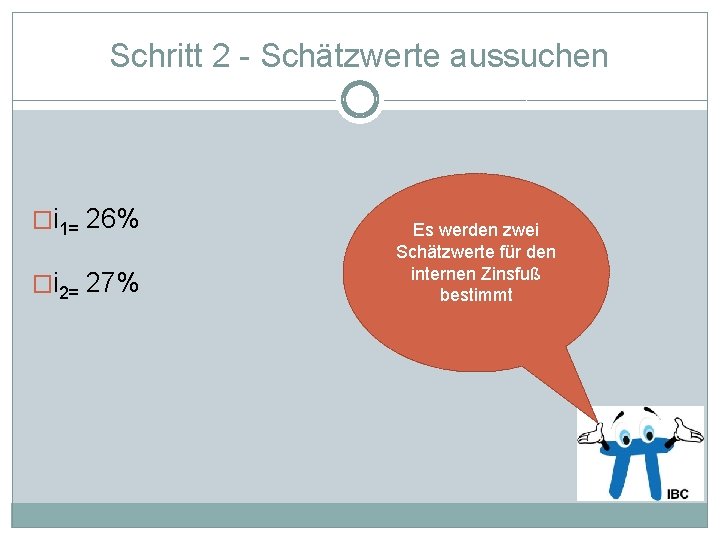 Schritt 2 - Schätzwerte aussuchen �i 1= 26% �i 2= 27% Es werden zwei