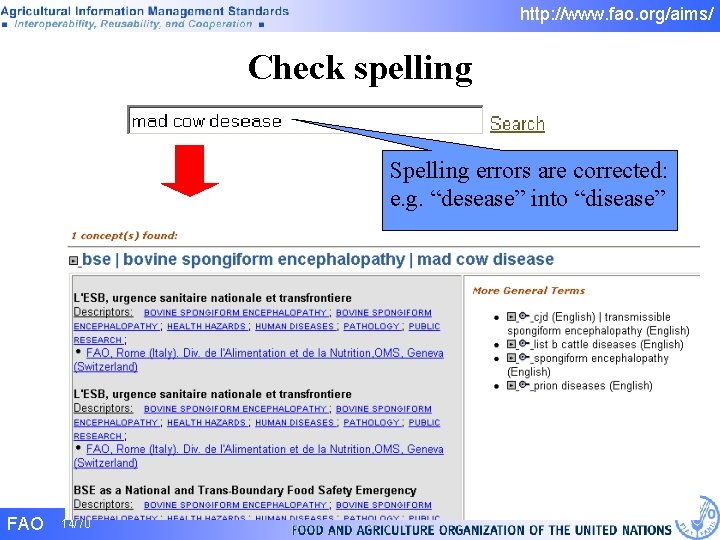 http: //www. fao. org/aims/ Check spelling Spelling errors are corrected: e. g. “desease” into http: //www. fao. org/aims/ Check spelling Spelling errors are corrected: e. g. “desease” into