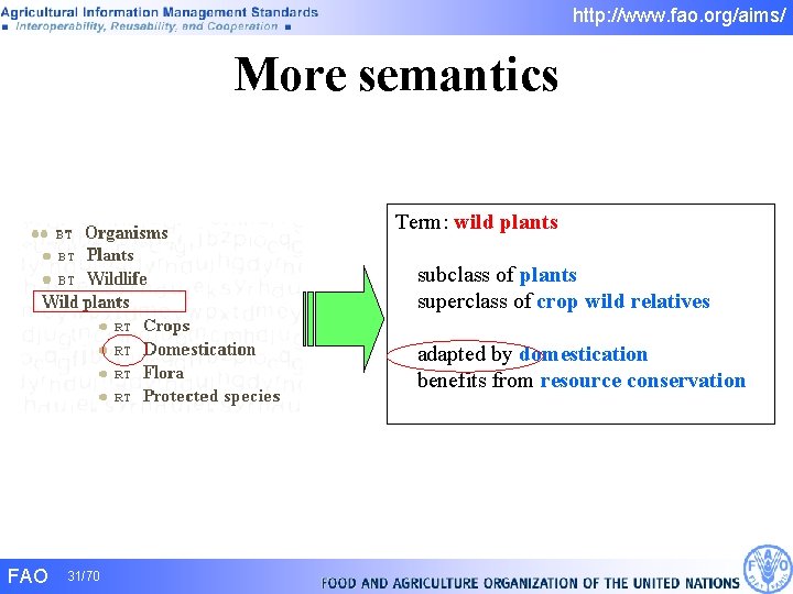 http: //www. fao. org/aims/ More semantics Term: wild plants subclass of plants superclass of http: //www. fao. org/aims/ More semantics Term: wild plants subclass of plants superclass of