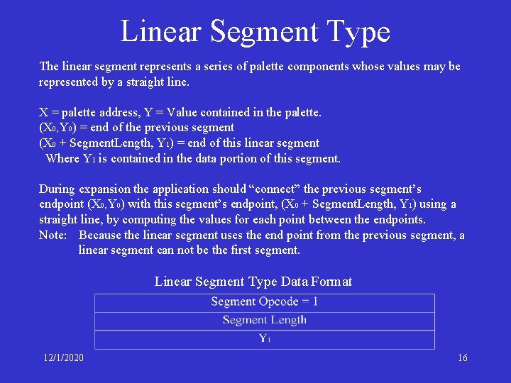 Linear Segment Type The linear segment represents a series of palette components whose values