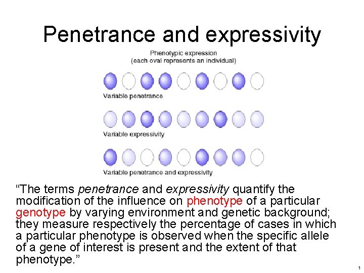 Penetrance and expressivity “The terms penetrance and expressivity quantify the modification of the influence