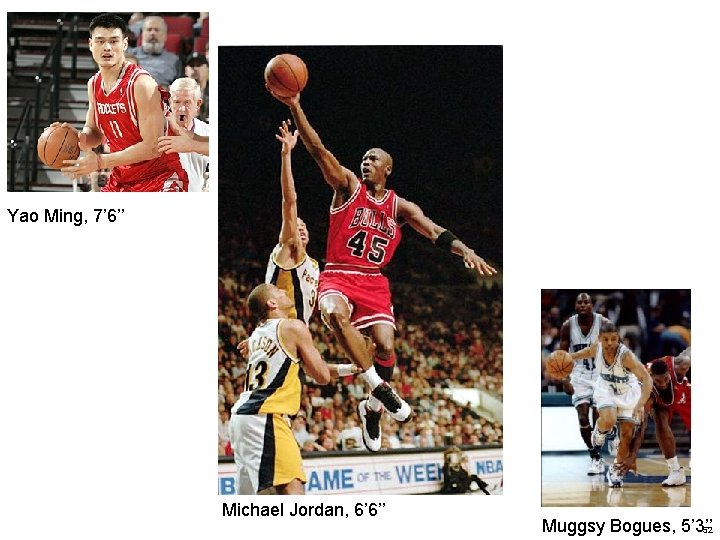 Yao Ming, 7’ 6’’ Michael Jordan, 6’ 6’’ Muggsy Bogues, 5’ 3’’ 52 