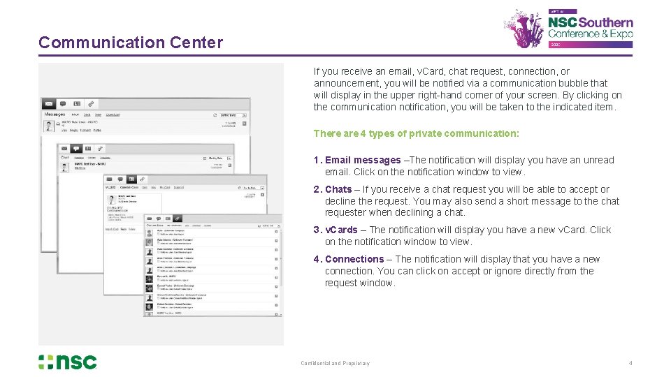 Communication Center If you receive an email, v. Card, chat request, connection, or announcement,