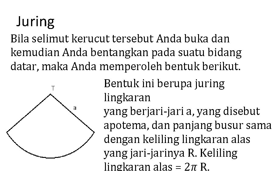 Juring Bila selimut kerucut tersebut Anda buka dan kemudian Anda bentangkan pada suatu bidang