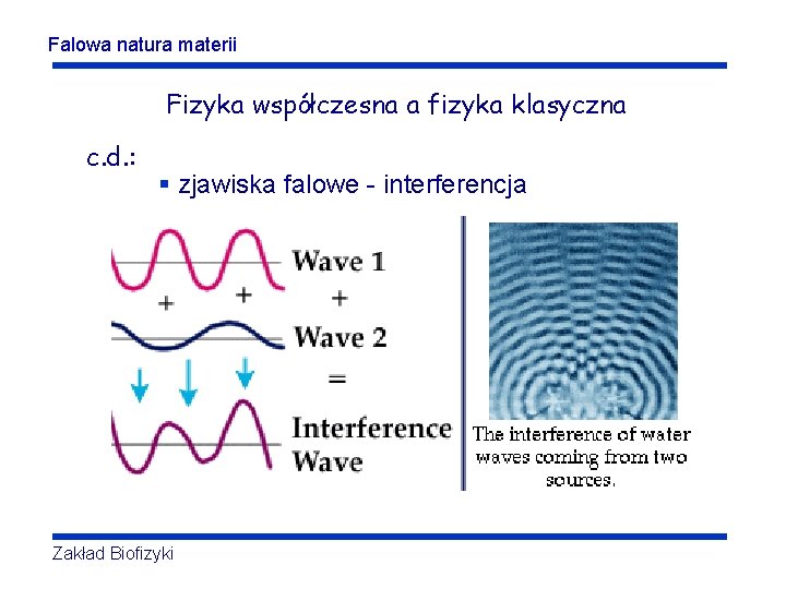 Falowa natura materii Fizyka współczesna a fizyka klasyczna c. d. : § zjawiska falowe