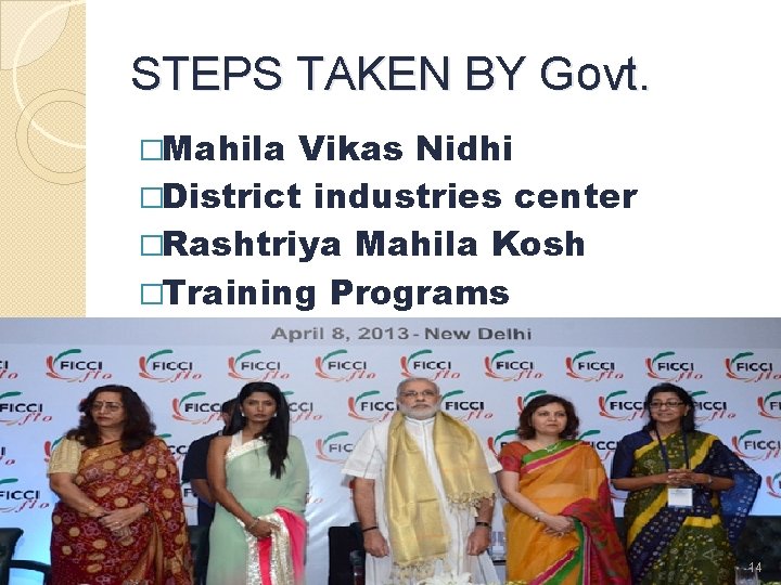 STEPS TAKEN BY Govt. �Mahila Vikas Nidhi �District industries center �Rashtriya Mahila Kosh �Training