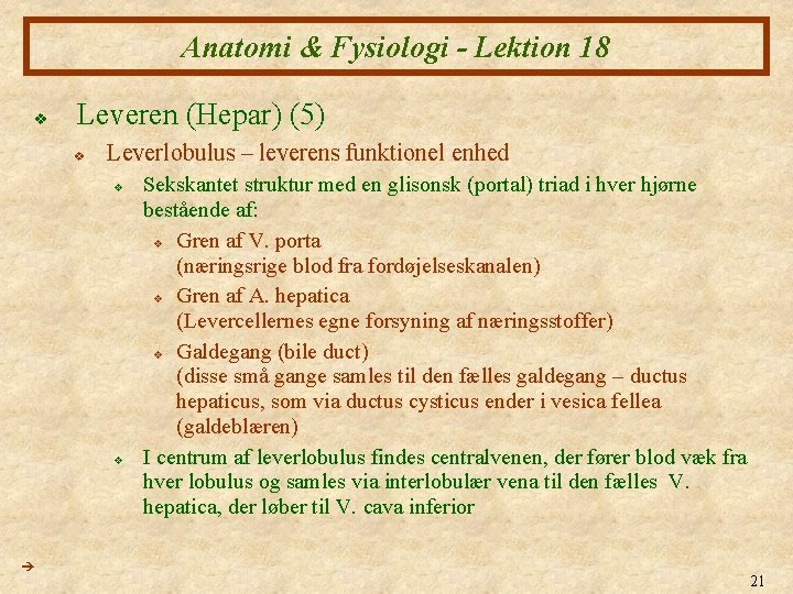 Anatomi & Fysiologi - Lektion 18 v Leveren (Hepar) (5) v Leverlobulus – leverens