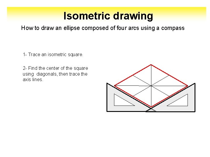 Isometric drawing How to draw an ellipse composed of four arcs using a compass