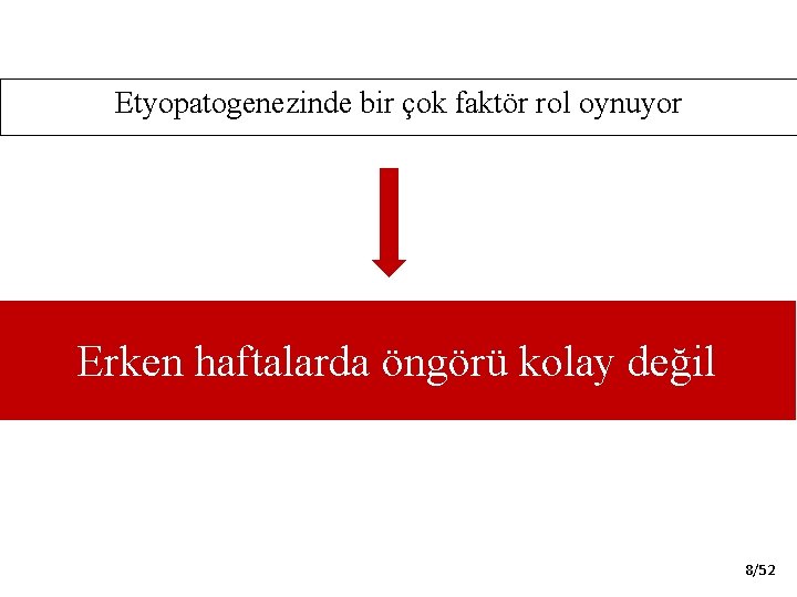 Etyopatogenezinde bir çok faktör rol oynuyor Erken haftalarda öngörü kolay değil 8/52 