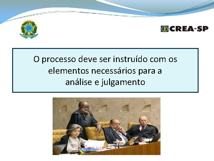 O processo deve ser instruído com os elementos necessários para a análise e julgamento