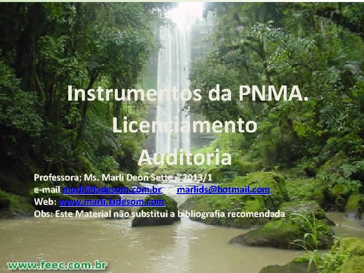 Instrumentos da PNMA. Licenciamento Auditoria Professora: Ms. Marli Deon Sette – 2013/1 e-mail marli@ladesom.