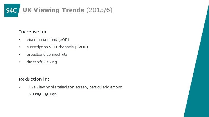 UK Viewing Trends (2015/6) Increase in: • video on demand (VOD) • subscription VOD