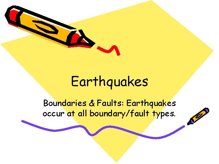 Earthquakes Boundaries & Faults: Earthquakes occur at all boundary/fault types. 