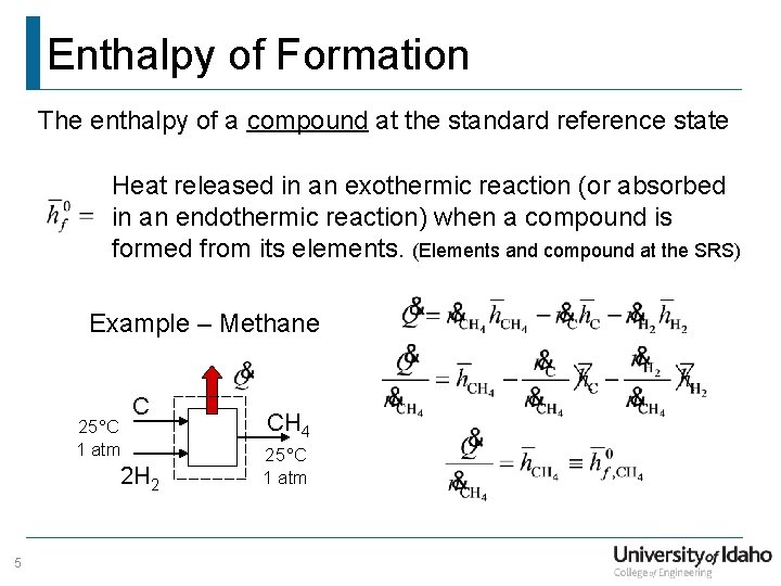 Enthalpy of Formation The enthalpy of a compound at the standard reference state Heat