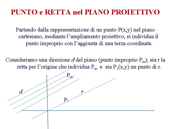 PUNTO e RETTA nel PIANO PROIETTIVO Partendo dalla rappresentazione di un punto P(x, y)