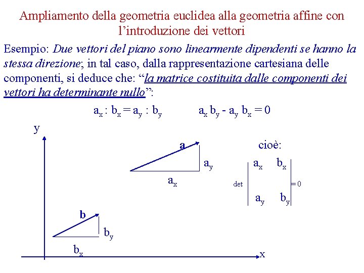 Ampliamento della geometria euclidea alla geometria affine con l’introduzione dei vettori Esempio: Due vettori
