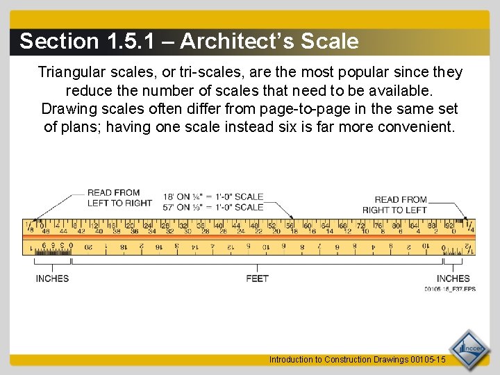 Section 1. 5. 1 – Architect’s Scale Triangular scales, or tri-scales, are the most