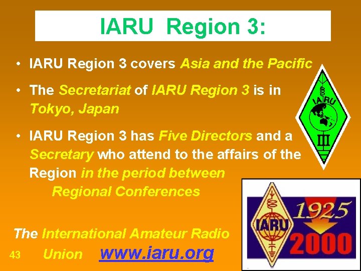 IARU Region 3: • IARU Region 3 covers Asia and the Pacific • The