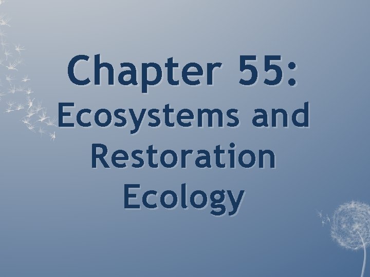 Chapter 55: Ecosystems and Restoration Ecology Chapter 55: Ecosystems and Restoration Ecology