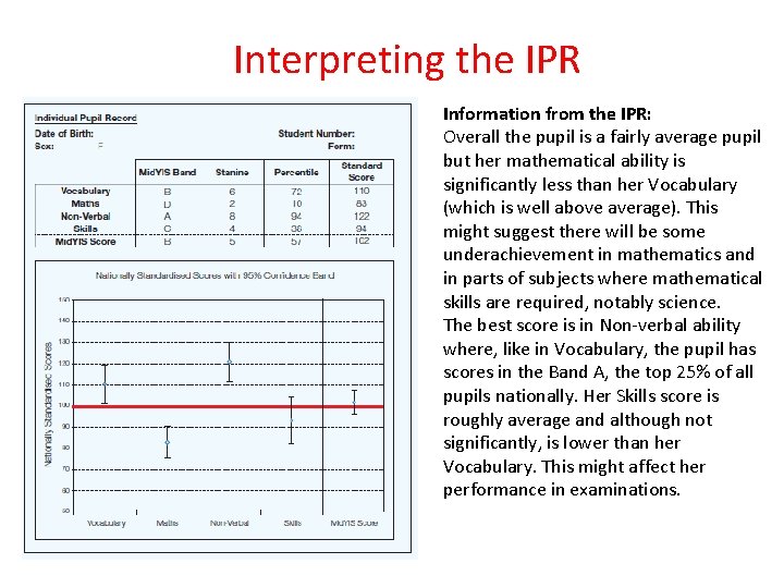 Interpreting the IPR Information from the IPR: Overall the pupil is a fairly average