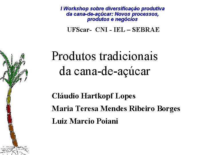 I Workshop sobre diversificação produtiva da cana-de-açúcar: Novos processos, produtos e negócios UFScar- CNI