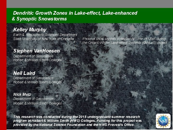 Dendritic Growth Zones in Lake-effect, Lake-enhanced & Synoptic Snowstorms Kelley Murphy Earth & Atmospheric