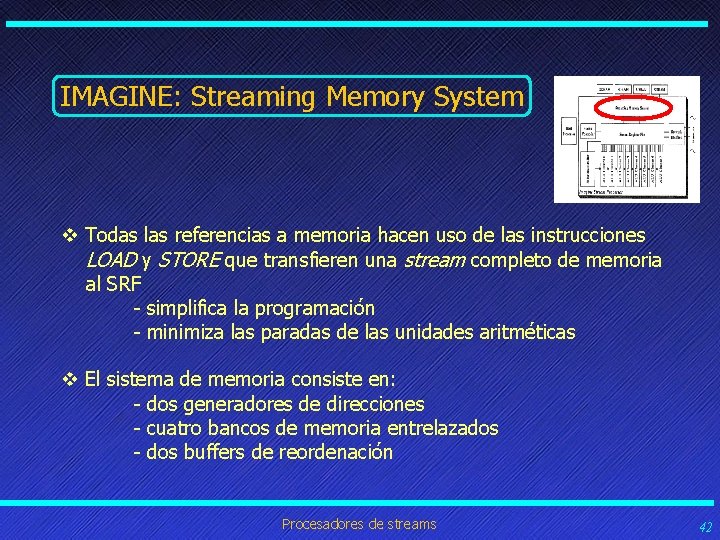 IMAGINE: Streaming Memory System v Todas las referencias a memoria hacen uso de las