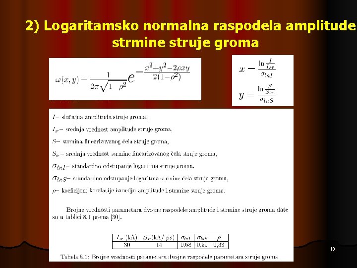 2) Logaritamsko normalna raspodela amplitude strmine struje groma 10 
