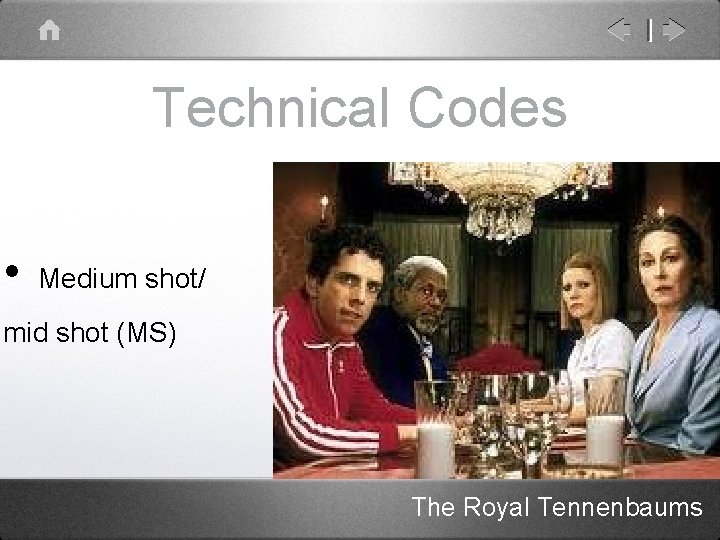 Technical Codes • Medium shot/ mid shot (MS) The Royal Tennenbaums 
